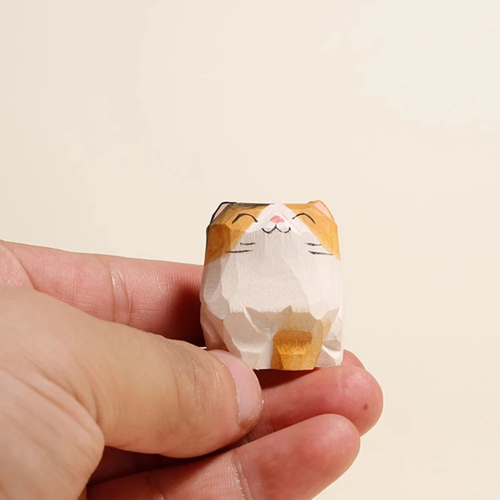 Handgeschnitzte Holz Katze Figur – Dekoration für Regal & Schreibtisch