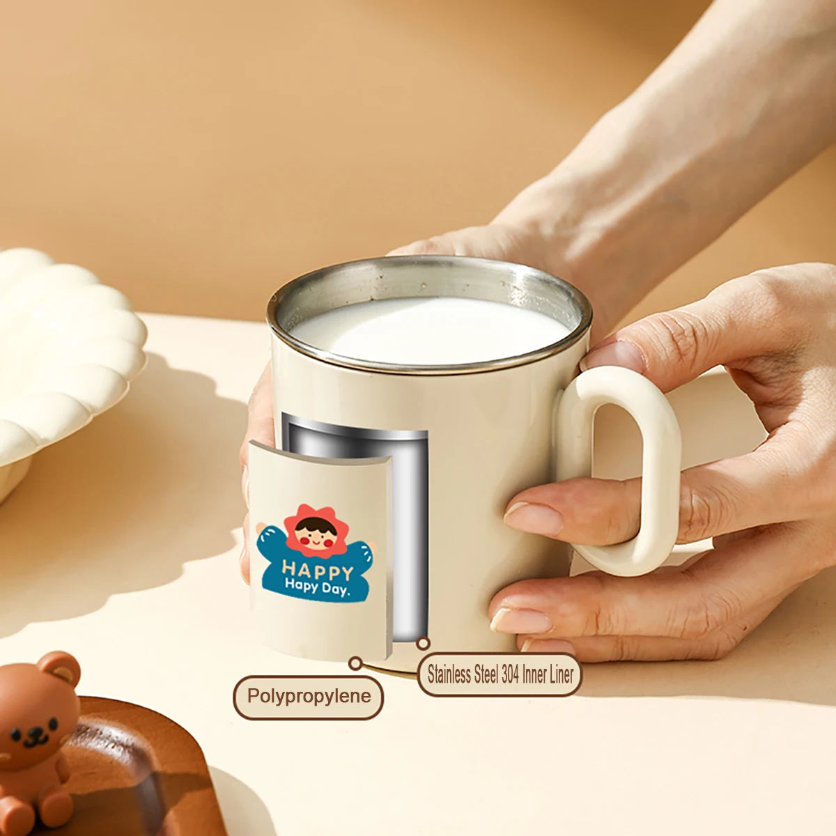 Doppelwandige Edelstahl Kaffeetasse mit Griff und abnehmbarem Mini-Becher