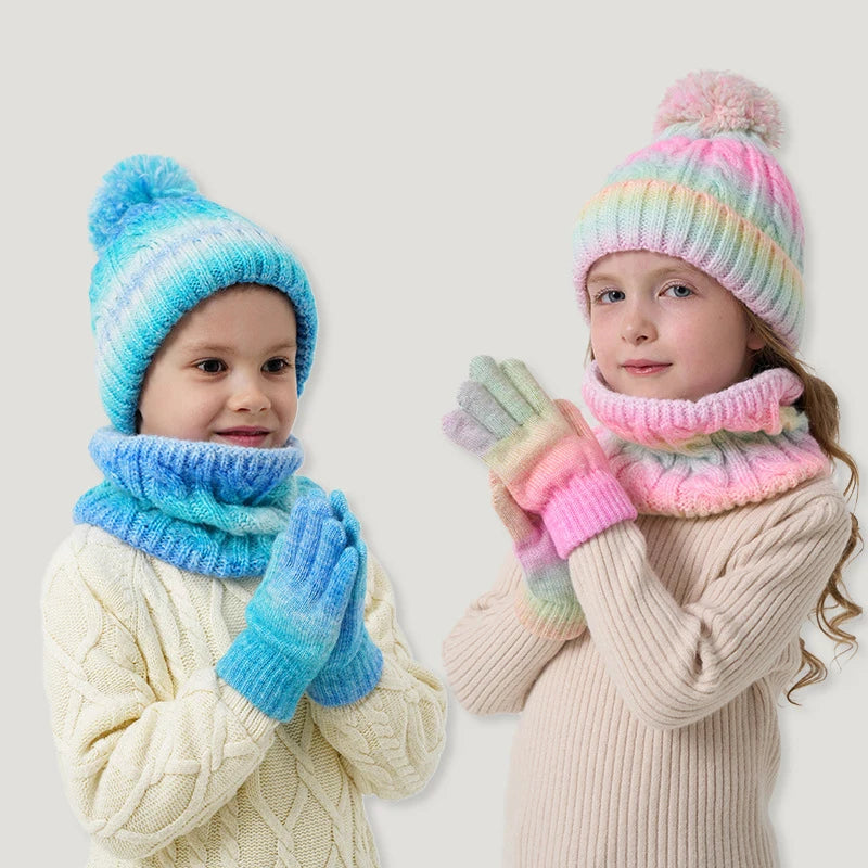 3-teiliges Kinder Winter Set mit Hut Schal Handschuhe warmes Fleecefutter