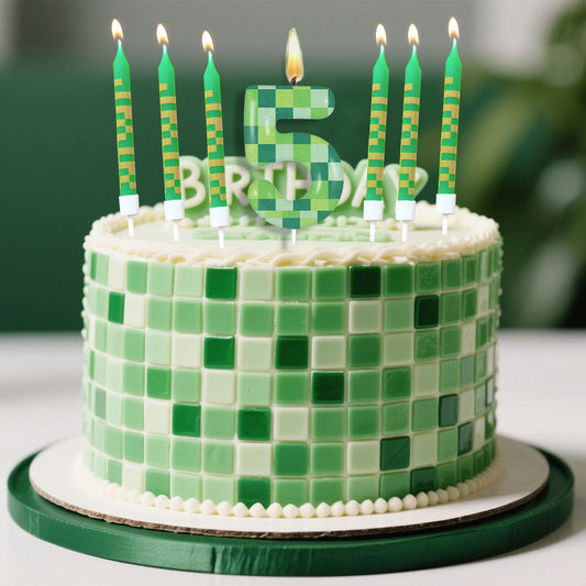 7 Stück grüne digitale Geburtstagskerzen mit Pixel-Thema für Kuchen