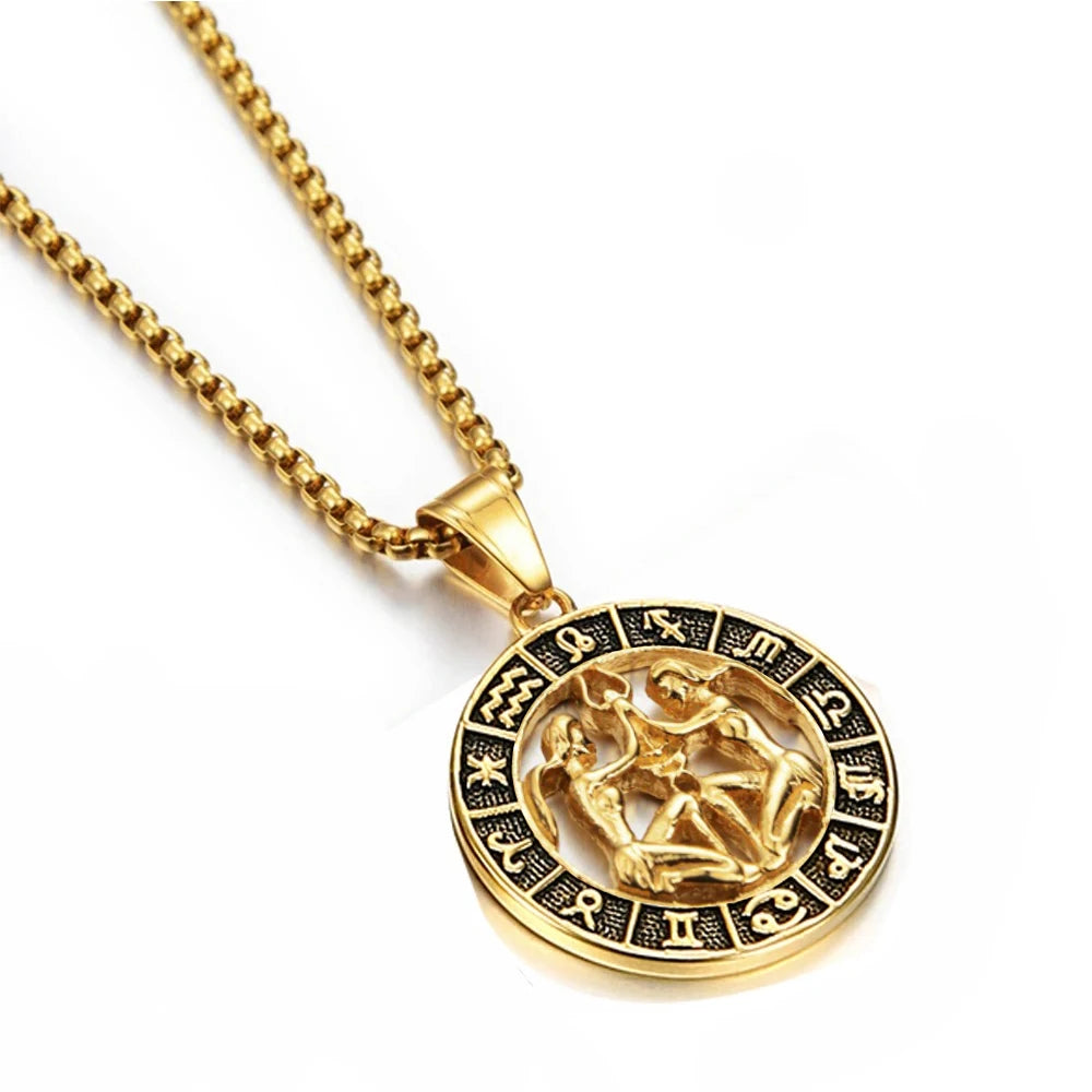 12 Sternzeichen Halskette Goldfarben aus Titan-Edelstahl | Unisex Anhänger