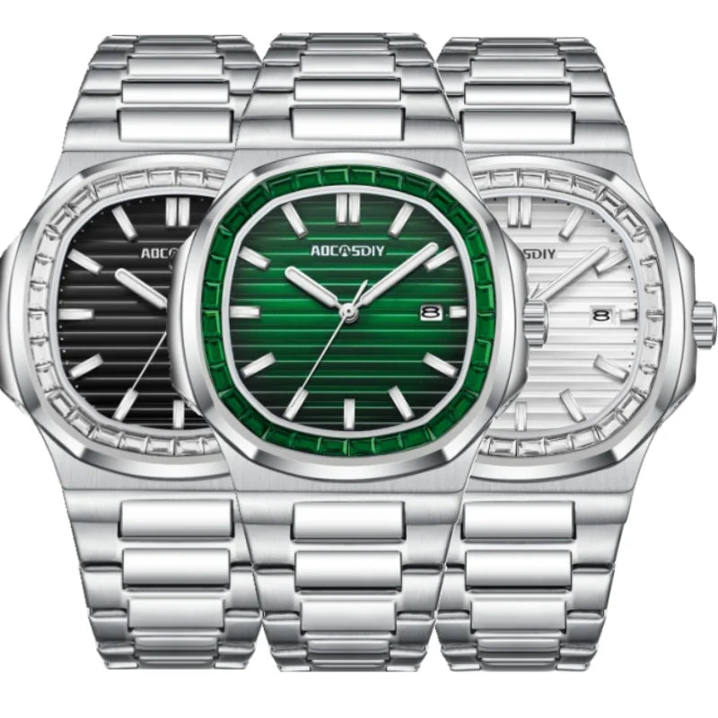 Herren Business Uhr mit Strass wasserdicht leuchtend und Kalender