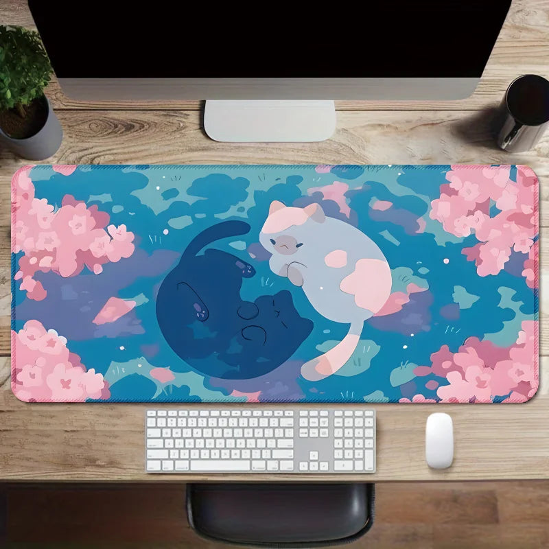 Niedliches Schwarz-Weiß Kätzchen Mauspad – Rutschfeste XL Schreibtischmatte