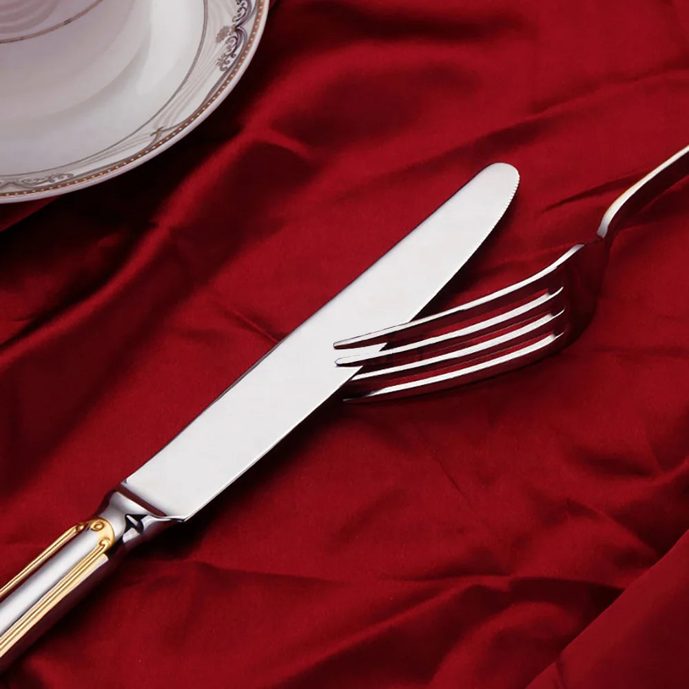 Luxuriöses 4- oder 6-teiliges vergoldetes Besteckset, Edelstahl, spülmaschinenfest