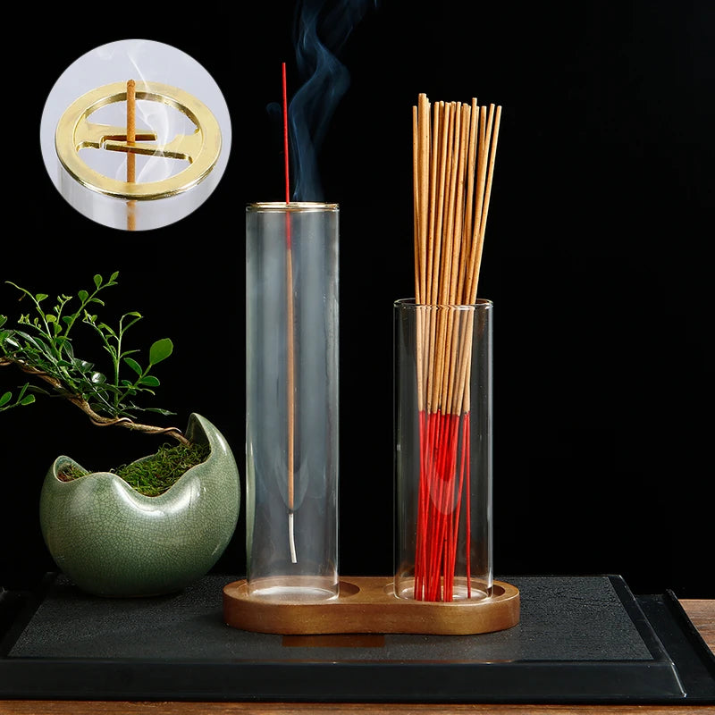 2 in 1 Räucherstäbchenhalter aus Glas mit Organizer und Aschefänger