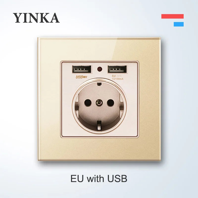 YINKA Lichtschalter mit goldener Glasscheibe für Zuhause EU Standard