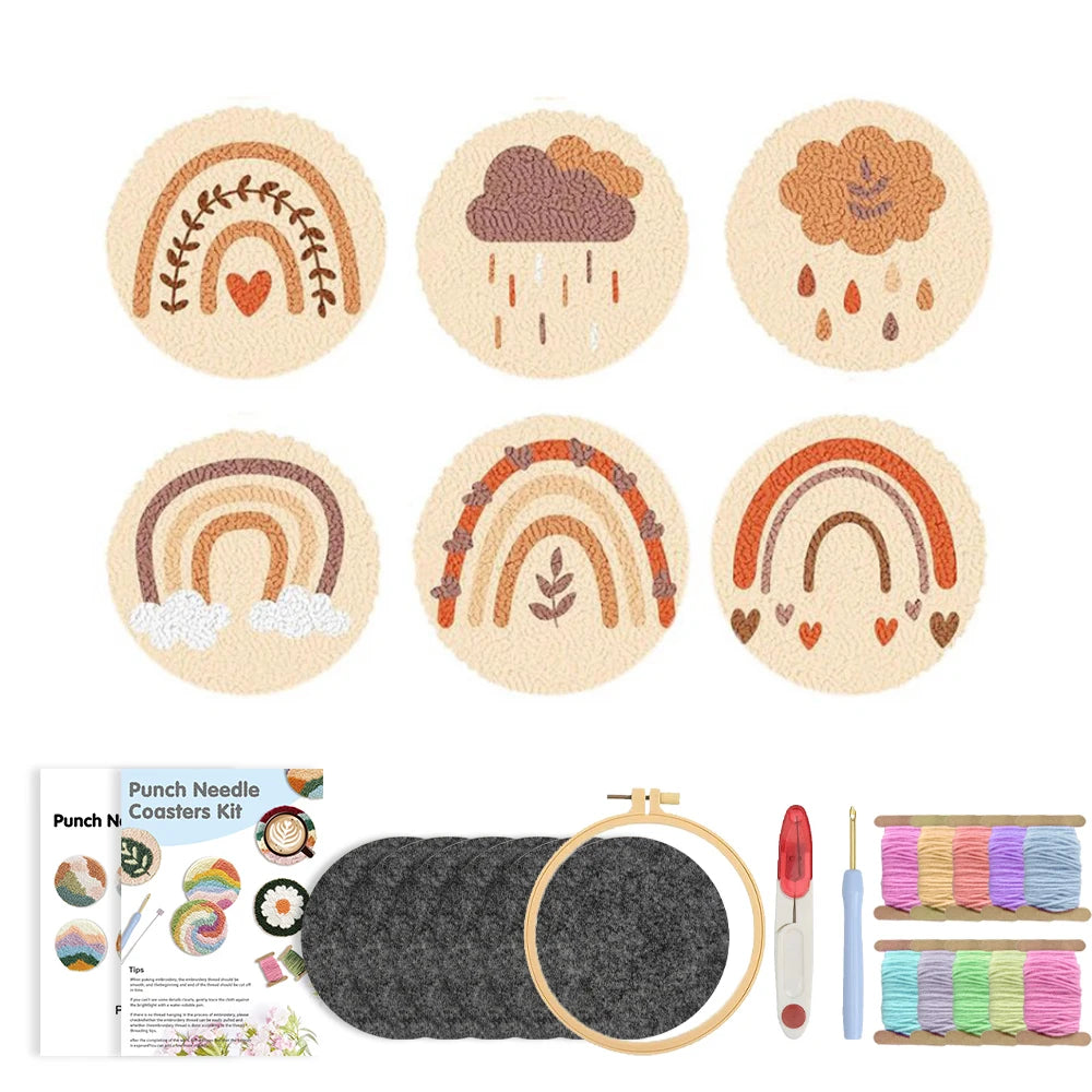 Punch Needle Coaster Kit mit selbstklebendem Filzgarn für Anfänger