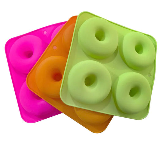 Silikon-Kuchenform mit 4 großen Donuts 10 cm, hitzebeständig