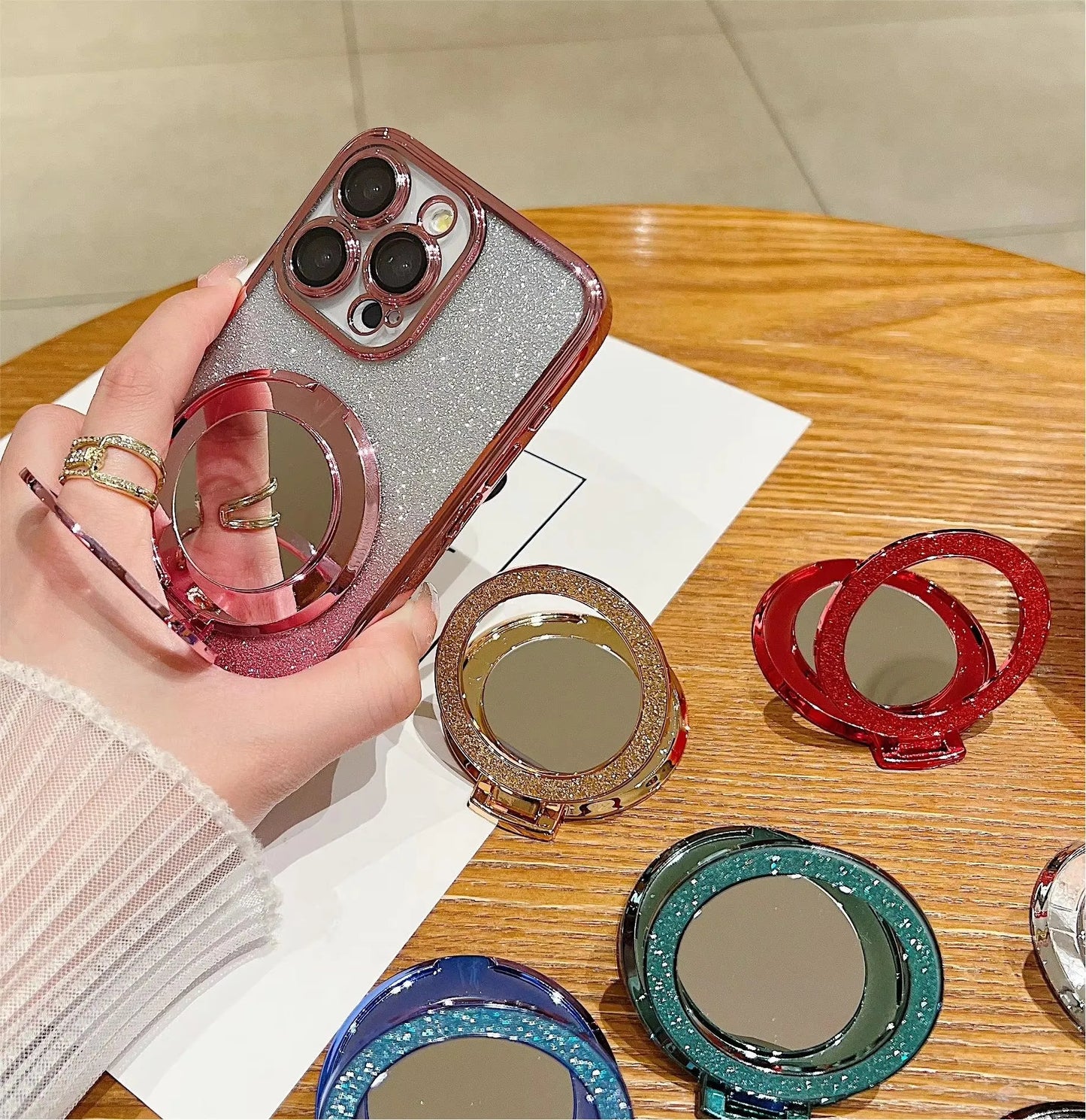 Magnetischer Handy Halter mit Ring Glitzer Spiegel Universal Smartphone