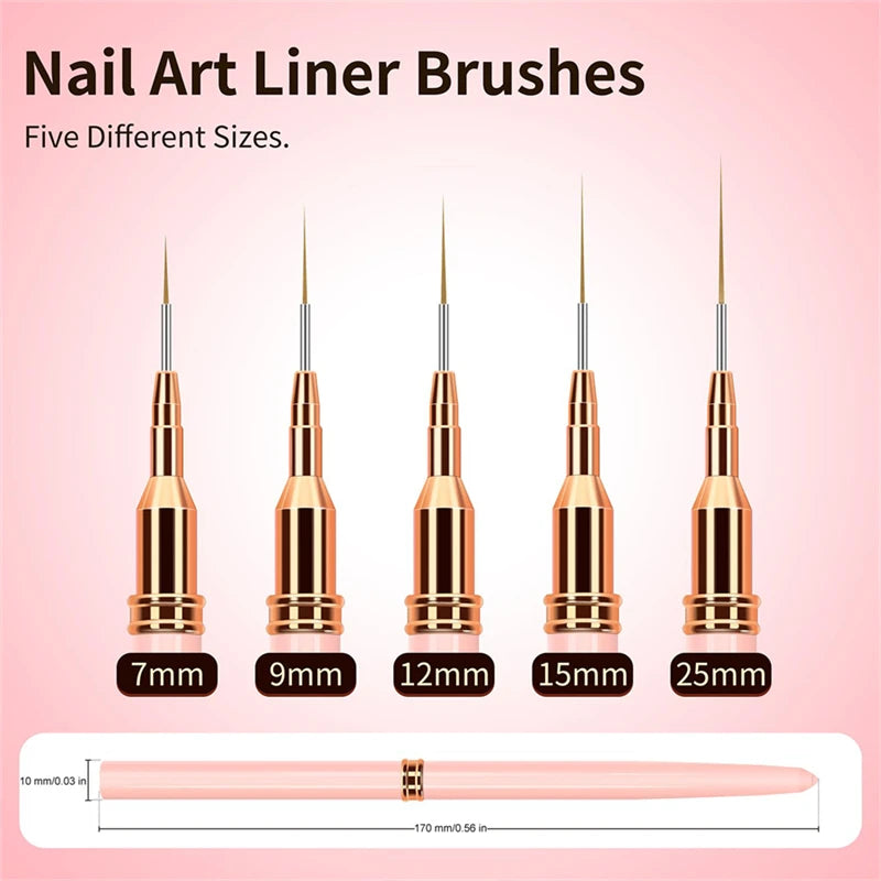 5-teiliges Liner Pinsel Set für präzise Nageldesigns und Acryl Nail Art