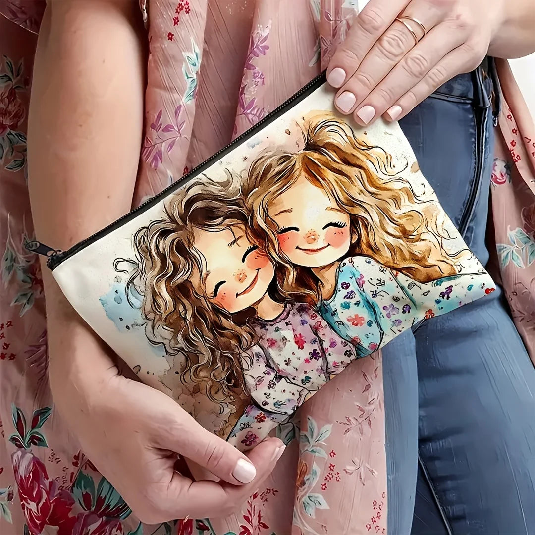 Tragbare Make up Tasche aus Leinen mit lebhaftem Cartoon Design