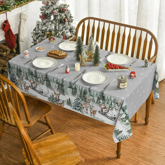 Wasserdichte Weihnachten Tischdecke mit Elch Schneemann Motiv Für Winterparty