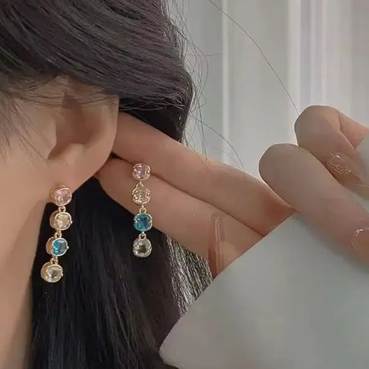 Elegante Quadratische Ohrringe mit bunten Zirkonen für Damen