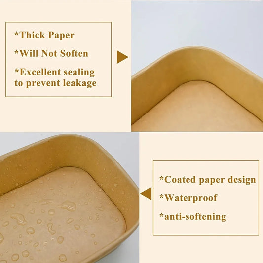 25 Einweg Kraftpapier Schüsseln mit Deckel rechteckig braun