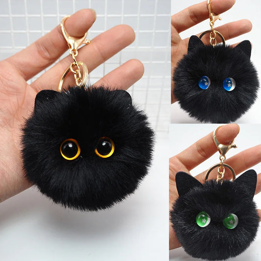 Niedlicher schwarzer Katzen-Plüsch-Schlüsselanhänger – süß - stylisch Geschenk