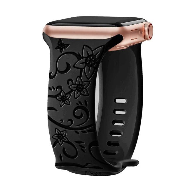 Blumengraviertes Silikonarmband für Apple Watch 38–49 mm – stilvoll - flexibel