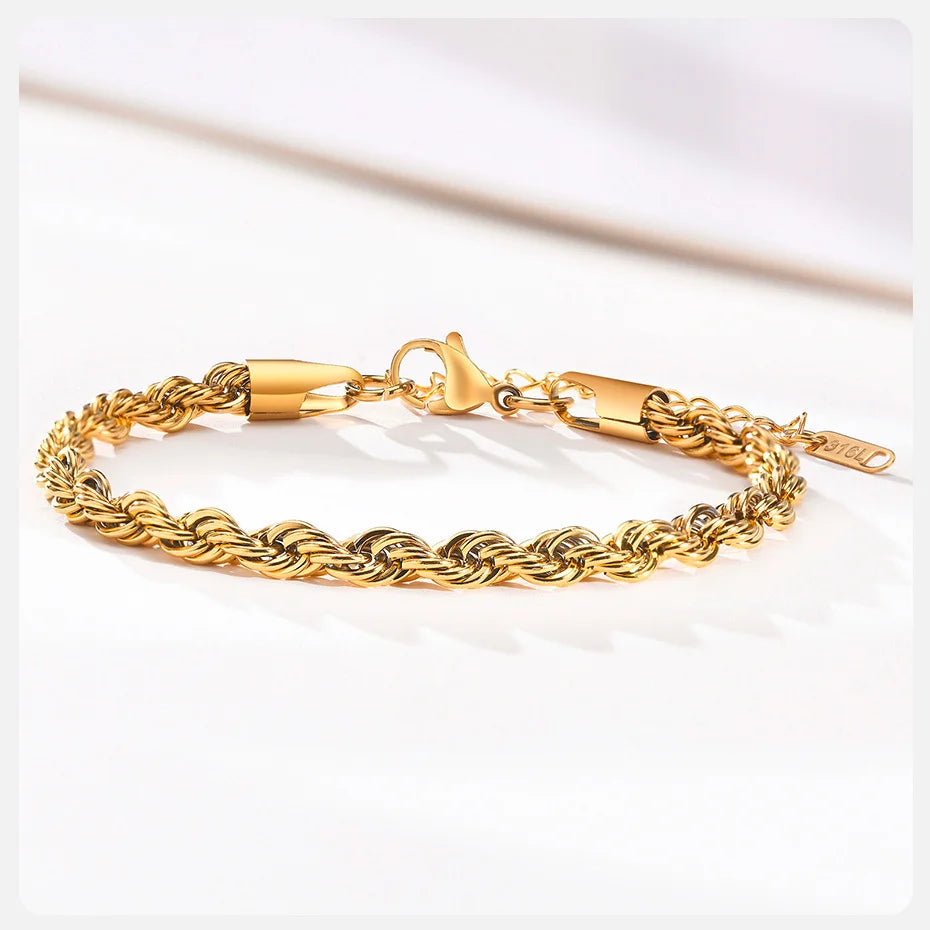 Verstellbares Edelstahl Kettenarmband mit gedrehter Seilstruktur - Yabubest - Home & More