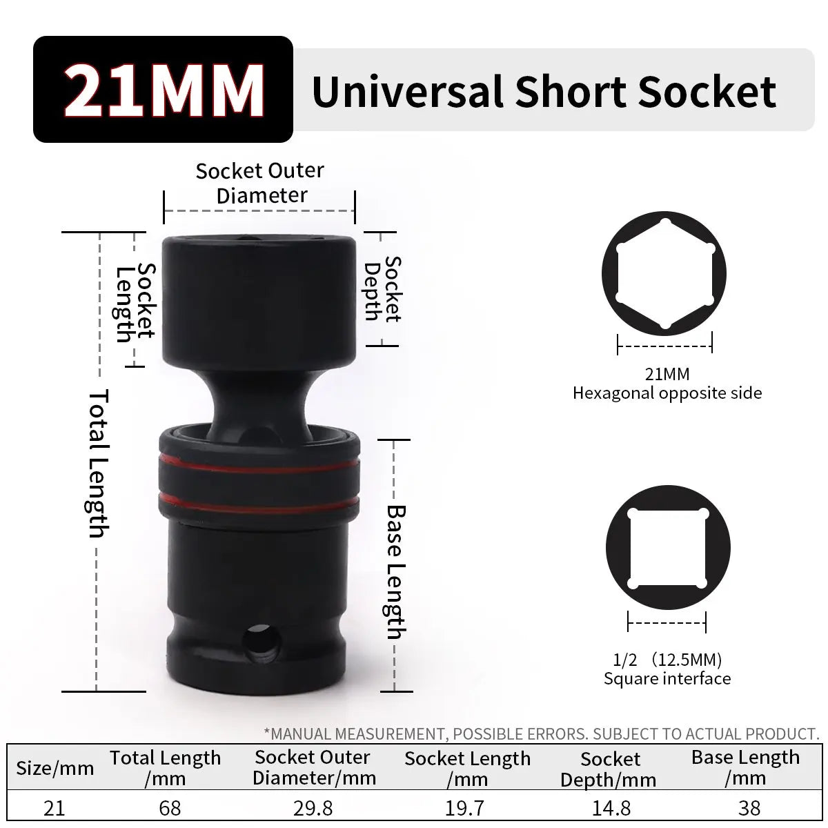 Universal Gelenk Adapter 1/2 Zoll Antrieb 10-24 mm Drehbarer Kurzsteckschlüssel