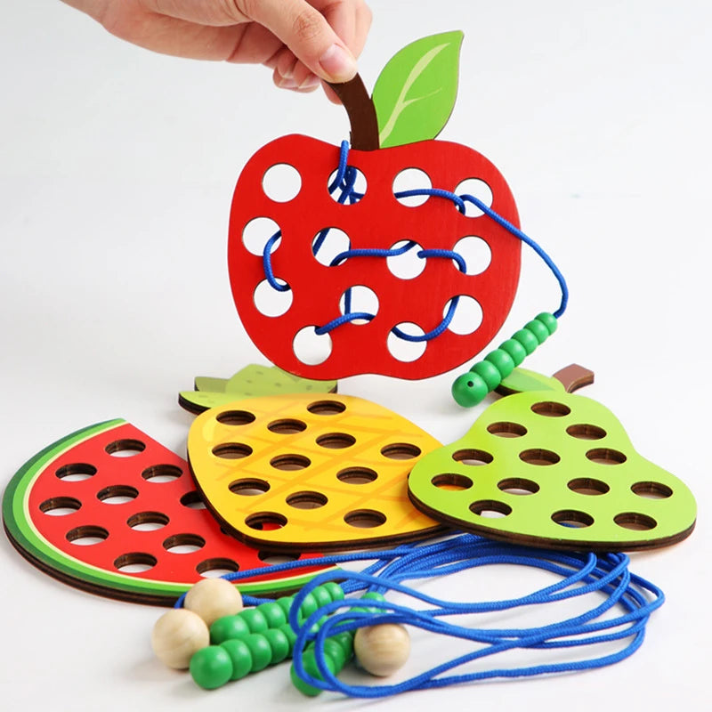 Holz Schnürspielzeug für Kinder - Feinmotorik Lernspiel Set