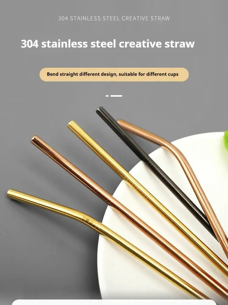Wiederverwendbare Edelstahl Trinkhalme und Löffel mit Bürste