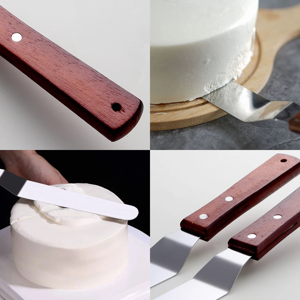 Robuster Edelstahl Backspachtel mit Holzgriff für perfekte Kuchen