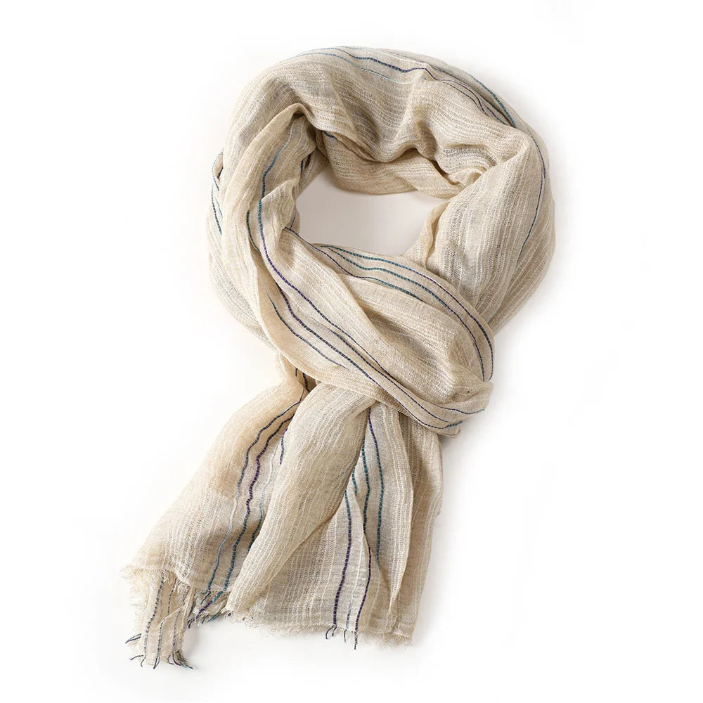 Baumwolle Leinen Herren Schal Gestreift Warm Halstuch 200x75cm Herbst Winter