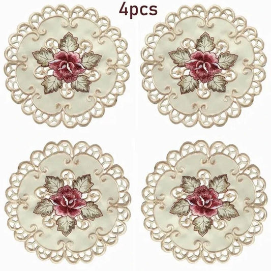 4x Runde bestickte Blumen Tischsets für Esstisch – Perfekt für Party und Hochzeit
