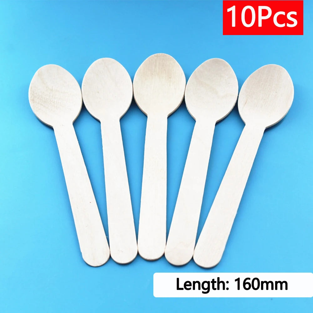 Einweg-Holzbesteck 16 cm 10/150/500 Stück Gabel Löffel Messer Set