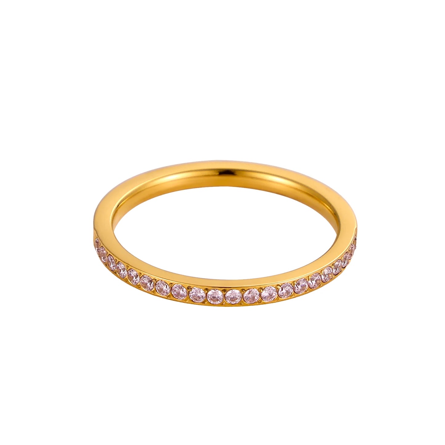 Goldfarbener Edelstahl Ring mit Mini Zirkon Herz Design für Frauen