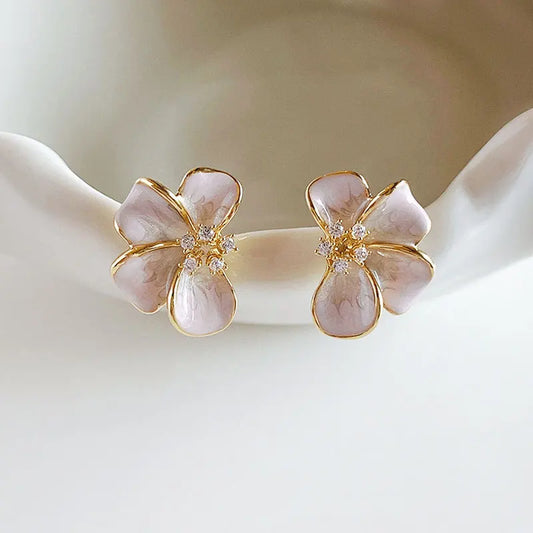 Trendige rosa weiße Blumen Ohrstecker für Frauen und Mädchen