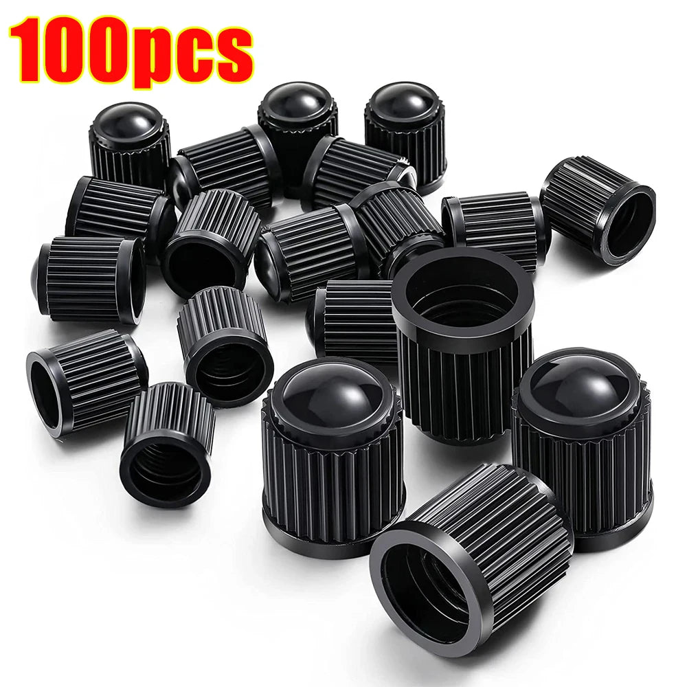 100er Set schwarze Kunststoff Ventilkappen für Auto und Motorrad