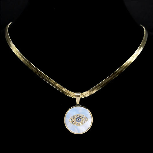 Evil Demon Eye Vintage Kristall Muschel Choker Halskette Damen Edelstahl vergoldet