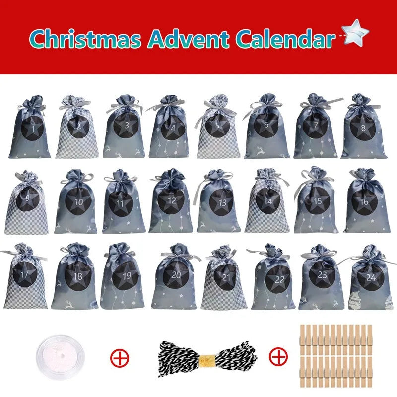 Adventskalender Geschenktüten Set 24-teilig mit Weihnachtsmotiven