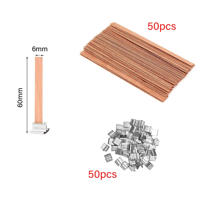 Kerzendocht Holz mit Clip Basis 30 oder 50 Stück Rauchfrei für DIY Kerzen