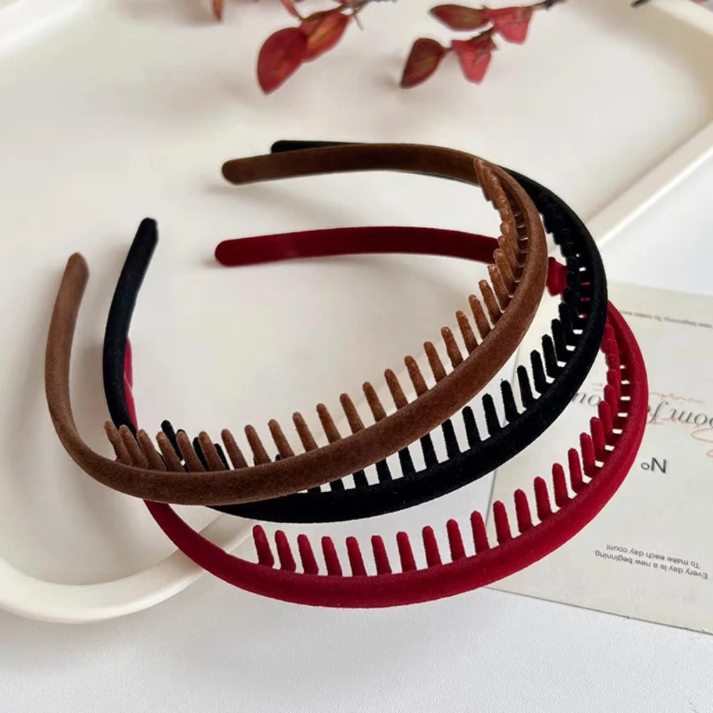 Elegantes schwarz rotes Samt Haarband mit Zahn im 2er Set