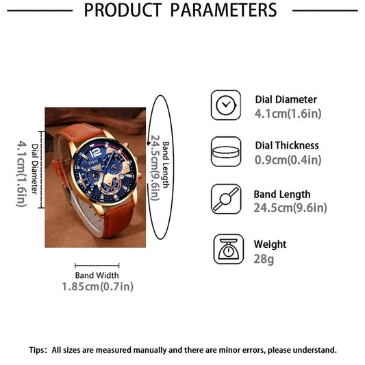 Elegantes 2er Set Herren Armbanduhren mit braunem Lederarmband