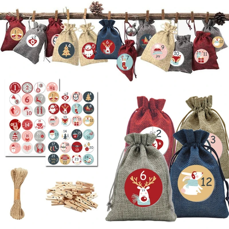 Adventskalender Geschenktüten Set mit 48 Zahlen Aufklebern zum Befüllen