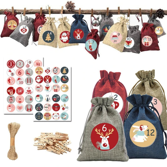 Adventskalender Geschenktüten Set mit 48 Zahlen Aufklebern zum Befüllen