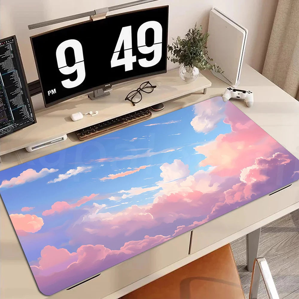 Buntes Gamer Mauspad Cloud Design 90x40cm für PC Schreibtisch