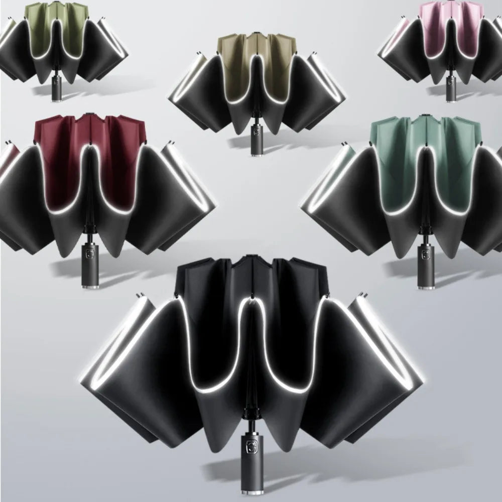 Automatischer Regenschirm faltbar UV-Schutz LED Licht Business Winddicht