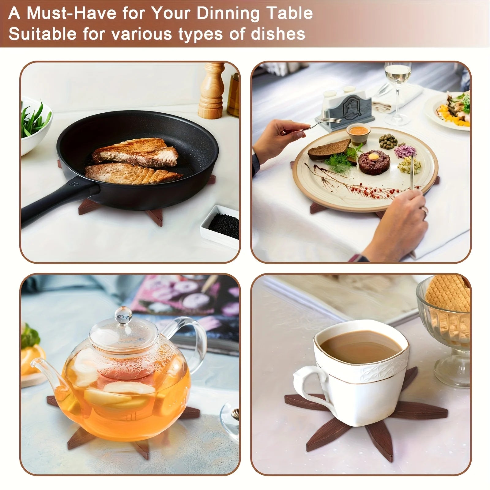 Isolierende Holzuntersetzer 3 bis 5-teilig mit Baumdesign und klappbaren Sets