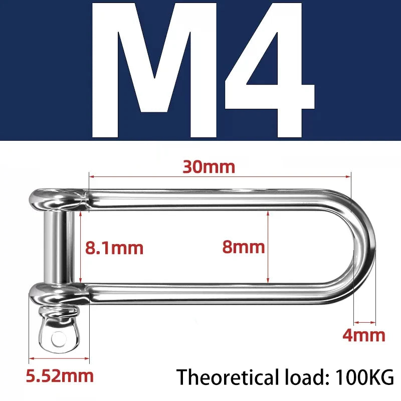 Lange D-Bügel-Lastklemme Edelstahl 304 M4–M16 für Ketten und Drahtseil