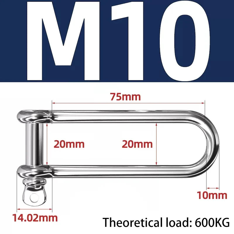 Lange D-Bügel-Lastklemme Edelstahl 304 M4–M16 für Ketten und Drahtseil