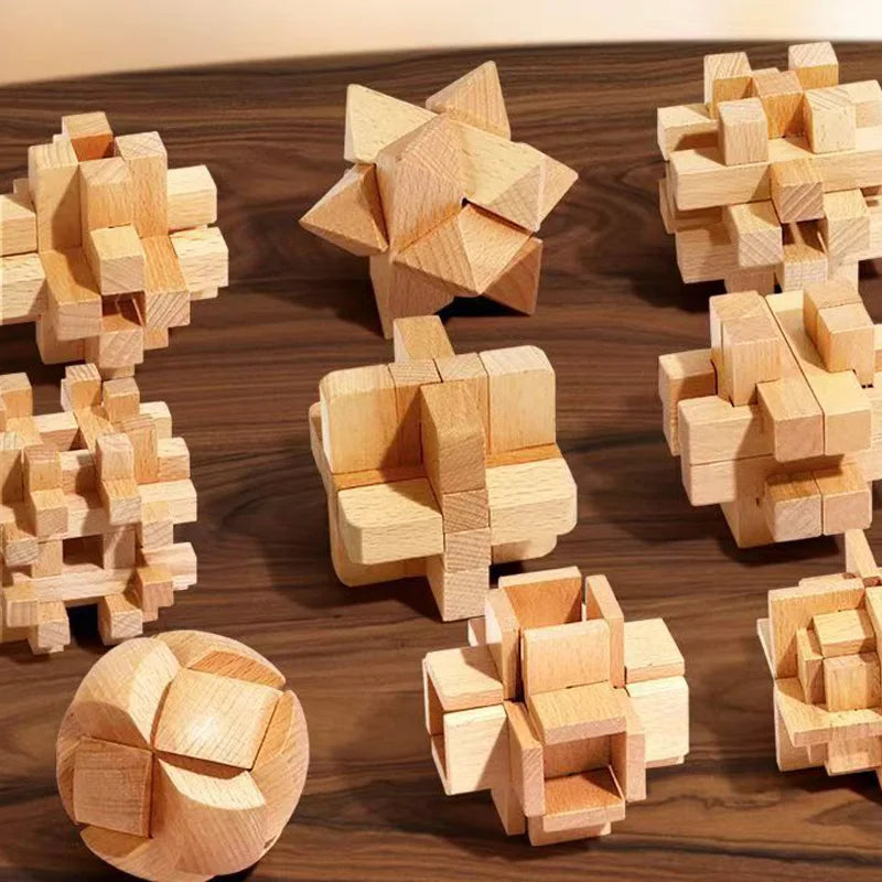 Klassisches 3-teiliges Holzpuzzle für Gehirnjogging
