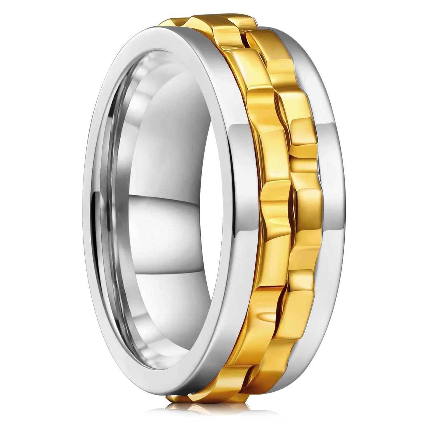 Drehbarer Edelstahl Ring mit Ketten Design für Herren