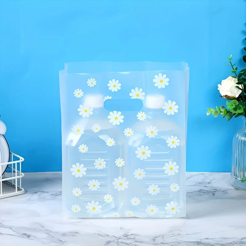 Transparente wiederverwendbare Einkaufstaschen mit Gänseblümchen Motiv 10 50 Stück