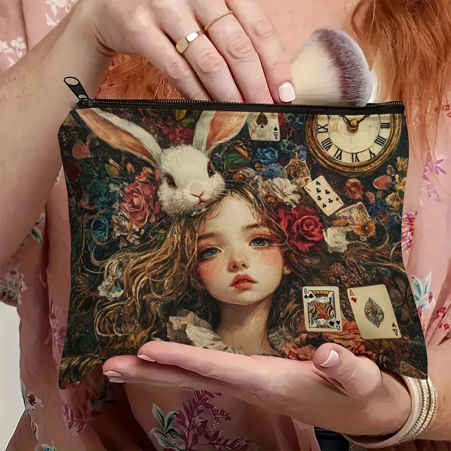 Weiße Kosmetiktasche mit verträumtem Kaninchenmotiv-Yabubestshop