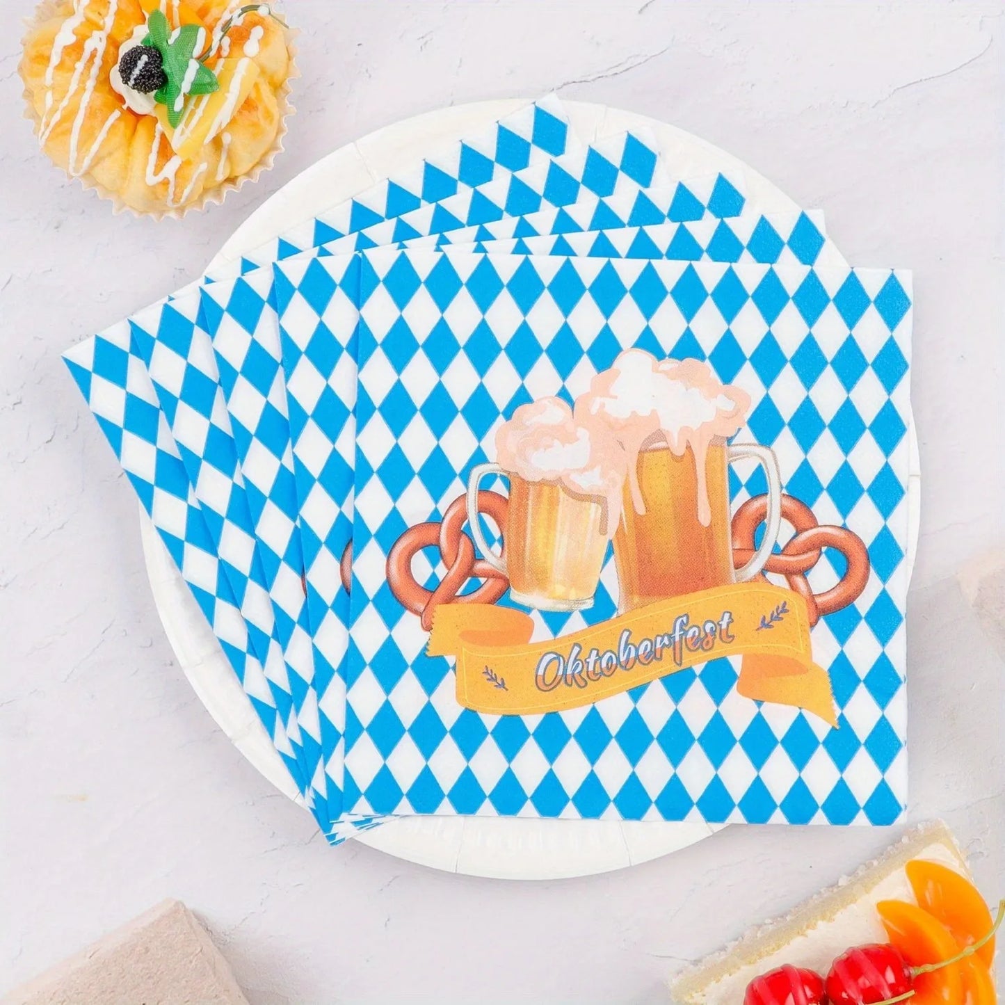 20er-Pack Party-Papierservietten 16,5x16,5 cm blau-weißes Diamantmuster