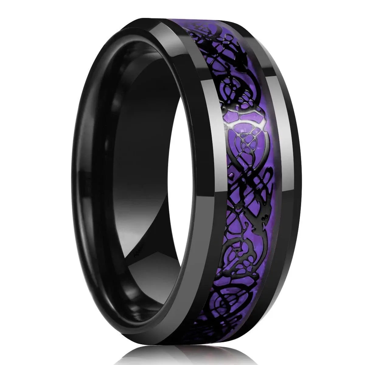 Eleganter Edelstahlring mit keltischem Drachen und Carbon Inlay
