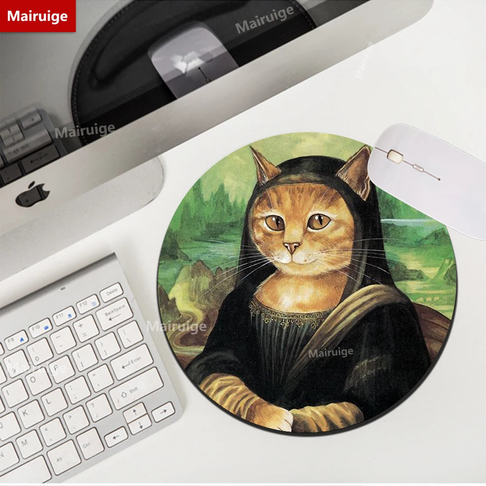 Rundes Mauspad 22cm - Niedliches Katzen Design - Van Gogh Stil für Gamer